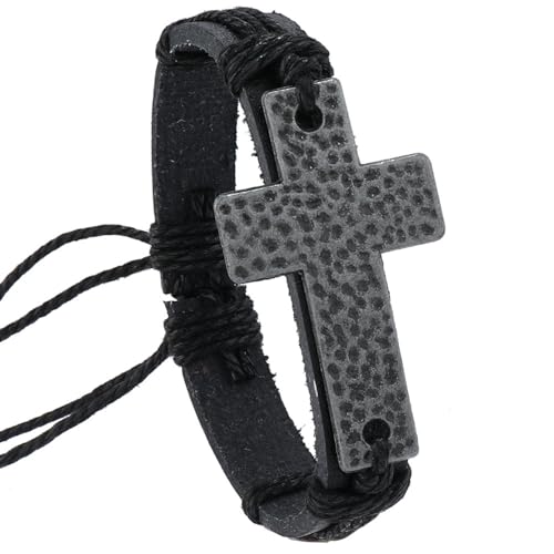 Hao Wu Xuan Mode Kreuz Schwarz Braun PU Leder Armband Für Männer Frauen Jesus Vintage Schmuck Armbänder & Armreifen von Hao Wu Xuan