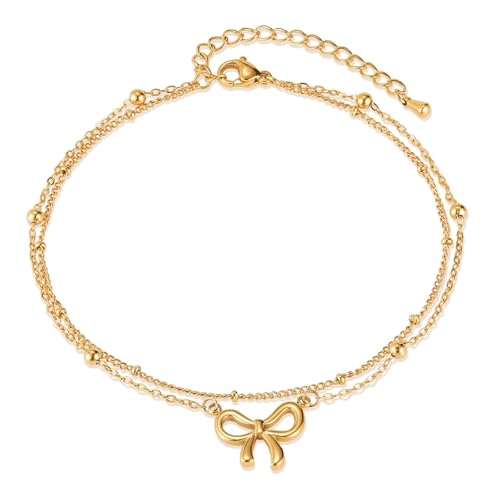 Hao Wu Xuan Mode Nische Fußkettchen Temperament Edelstahl Doppelschicht Verschleiß Bogen Fuß Ornamente weiblich von Hao Wu Xuan