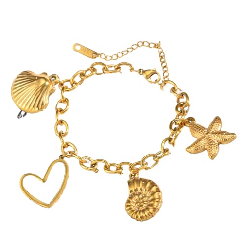 Hao Wu Xuan Muschel Seestern Muschel Charms Armband für Frauen, vergoldeter Edelstahl Sommer Strand Wasserdichter Schmuck von Hao Wu Xuan