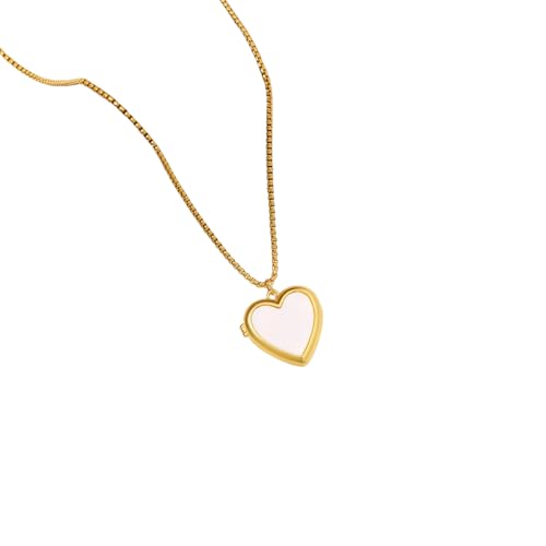 Hao Wu Xuan Natürliche weiße Schale zu öffnende Herz Liebe Anhänger Po Rahmen Album Neckalce Gold Farbe Edelstahl Box Kette Modeschmuck von Hao Wu Xuan