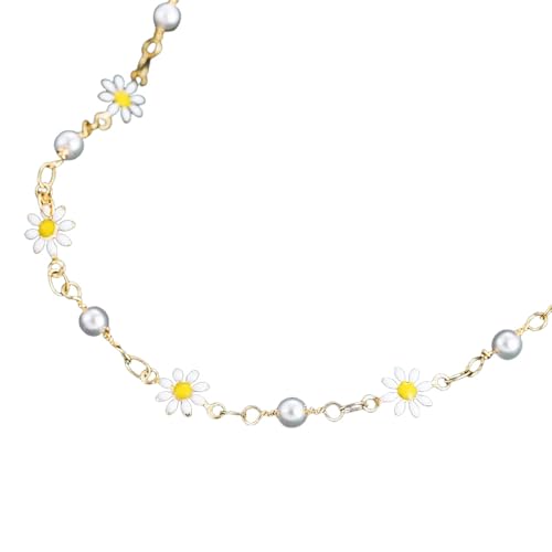 Hao Wu Xuan Niedliche kleine Gänseblümchen Blume Fußkettchen für Frauen Strand Fußkettchen Bein Armband Böhmische Perle Muschel Fuß Kette Strand Sandalen Schmuck Geschenk von Hao Wu Xuan