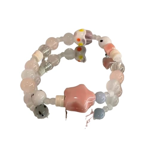 Hao Wu Xuan Niedliches Sternblatt Seestern Keramik Perlen Armband für Frauen Mädchen Bunte Perlen Elastische Armbänder Ästhetischer Schmuck Geschenk von Hao Wu Xuan