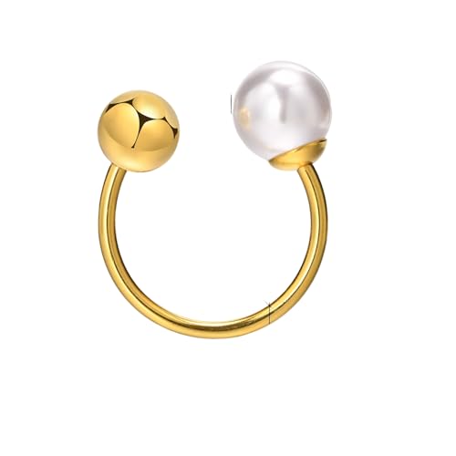 Hao Wu Xuan Perle mit Edelstahl Perlen Kugel Manschettenring für Damen, Bypass-Ringe, Statement-Schmuck Hao Wu Xuan Perle mit Edelstahl Perlen Kugel Manschettenring für Damen, Bypass-Ringe, Statement-Schmuck von Hao Wu Xuan