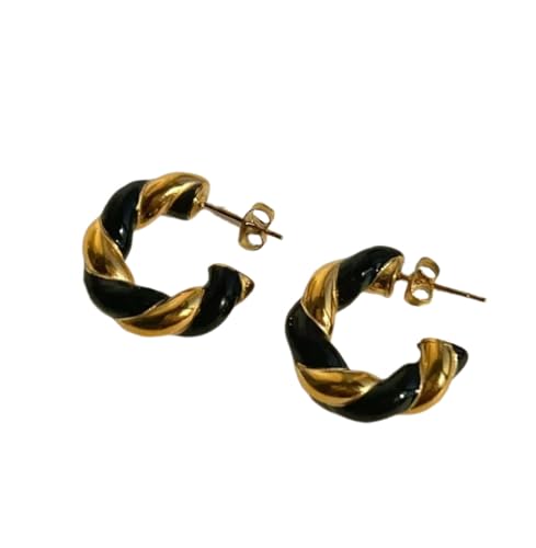 Hao Wu Xuan Schwarz Weiß Epoxy Twist Creolen Vergoldete hypoallergene Edelstahl Luxus Schmuck für Frauen Geschenk von Hao Wu Xuan