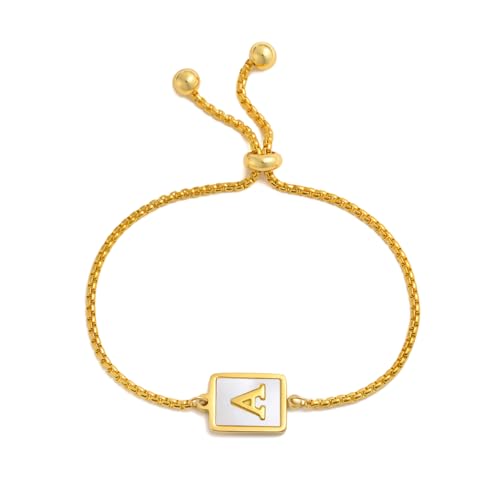 Hao Wu Xuan Shell Brief Armband, Charm Initial Armband für Frauen, Edelstahl Kette verstellbare Alphabet Schmuck Geschenke für Frauen Mädchen von Hao Wu Xuan