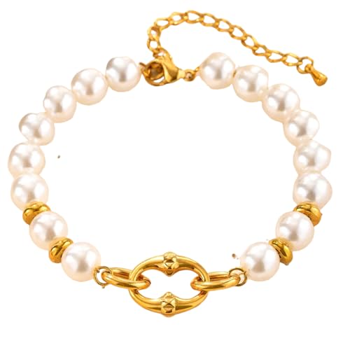 Hao Wu Xuan Statement Vergoldete Perle Perlenarmbänder für Frauen, Wasserdichtes Glied Handgemachtes Armband Trendiger Schmuck von Hao Wu Xuan