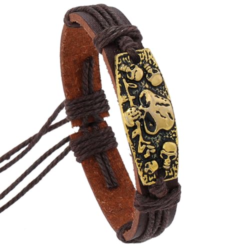 Hao Wu Xuan Trendige Lederarmbänder Männer Frauen Vintage Totenkopf Braun Schwarz Geflochtene Seilarmbänder Charm Wrap Armbänder Schmuck von Hao Wu Xuan