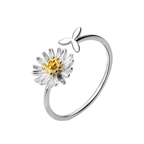 Hao Wu Xuan Vintage Gänseblümchen Blumenringe für Frauen Koreanischer Stil Verstellbare Öffnung Finger Ring Braut Hochzeit Verlobung Statement Schmuck Gif von Hao Wu Xuan