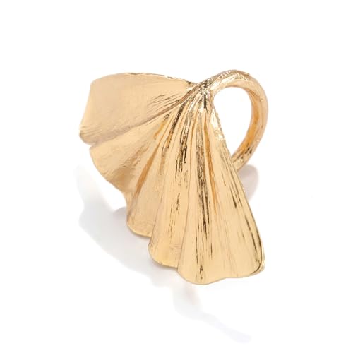 Hao Wu Xuan Vintage Unregelmäßige Ginkgo Blatt Ringe für Frauen Übertriebene Gold Farbe Textur Persönlichkeit Ringe Schmuck Geschenke von Hao Wu Xuan