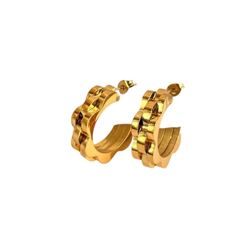 Hao Wu Xuan Vintage minimalistische Zahnrad-Design-Armband-Ohrringe vergoldet einzigartiger hypoallergener Edelstahl-polierter Schmuck von Hao Wu Xuan