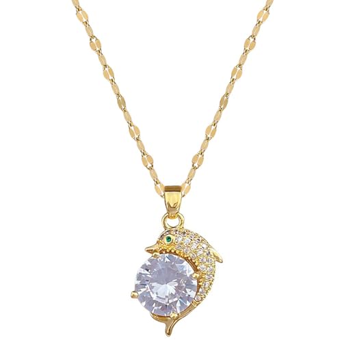 Hao Wu Xuan Wunderschöner Delfin Funkelnder kubischer Anhänger Damenmode Gold Edelstahl Bambus Kette Geschenk von Hao Wu Xuan