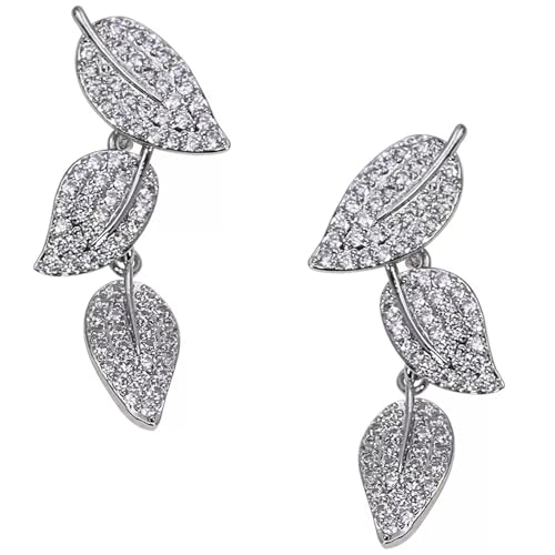 Hao Wu Xuan Zierliche Glänzendes Blatt Anhänger Ohrringe Weibliche Verlobung Accessoires Schick Zart Silber Farbe Brillant Schmuck von Hao Wu Xuan