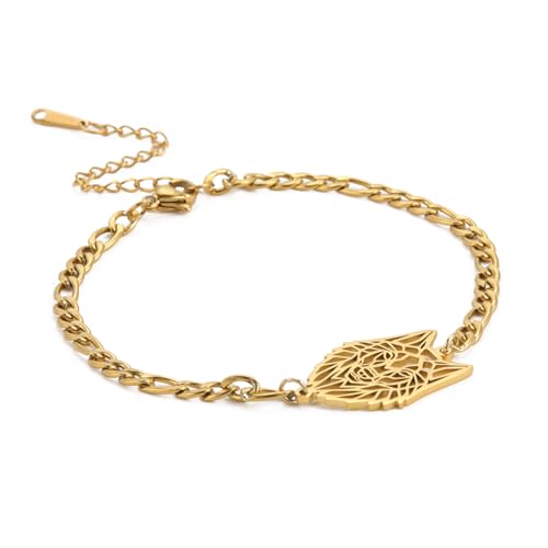 Hohle Wolf Kopf Armbänder Für Männer Frauen Tier Totem Figaro Kette Armreif Handgelenk Schmuck Amulett Pulseiras von Hao Wu Xuan