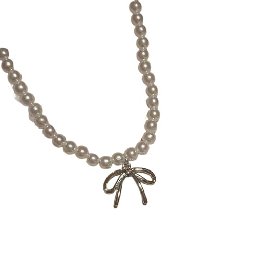 Imitation Perle Schleife Anhänger Halskette für Mädchen Halskette Schmuck Femmes Collares Con Colgante von Hao Wu Xuan
