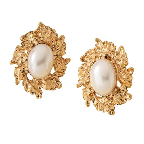 Imitation Perle Texturierte Ohrringe Für Frauen Vintage Design Blätter Clip On Nicht Piercing Stile Modeschmuck Party 035 von Hao Wu Xuan