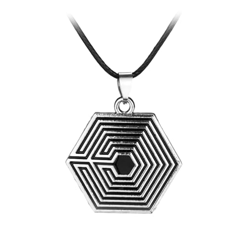 KPOP Star EXO Logo Anhänger Halskette Maze Nacklace Für Frauen Männer Leder Seil KRIS KAI XIUMIN Fans Geschenk Mode Geometrischer Schmuck von Hao Wu Xuan