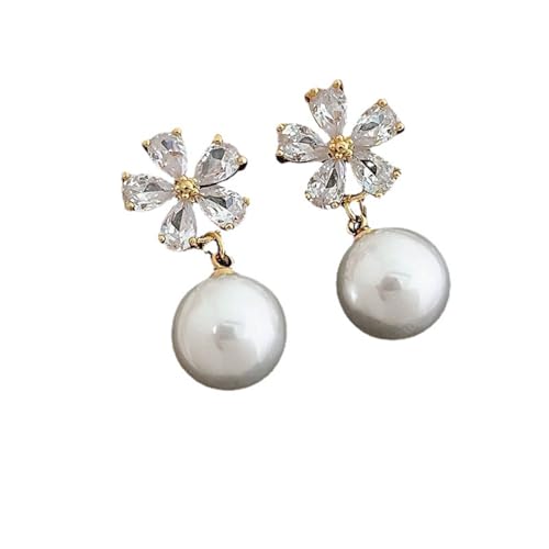 Koreanische Elegante Imitation Perle Ohrstecker Für Frauen Exquisites Design Kristall Zirkon Blume Ohrring Hochzeit Party Schmuck von Hao Wu Xuan