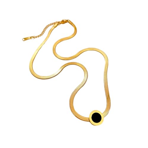 Koreanische Mode Schwarze Runde Anhänger Halsketten Für Frauen Persönlichkeit Edelstahl Schlangenkette Halsbänder Hochzeit Party Schmuck von Hao Wu Xuan