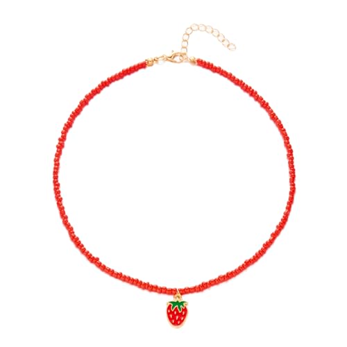Kpop süße rote Erdbeere Kirsche Anhänger Halskette für Frauen süße Perlen Choker Halskette Mädchen Party Schmuck Zubehör von Hao Wu Xuan