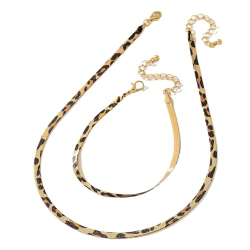 Leopardenmuster Armband Halskette Set Für Frauen Schlangenkette Modeschmuck Klassische Alltagskleidung Accessoires Trendige Stile 532 von Hao Wu Xuan