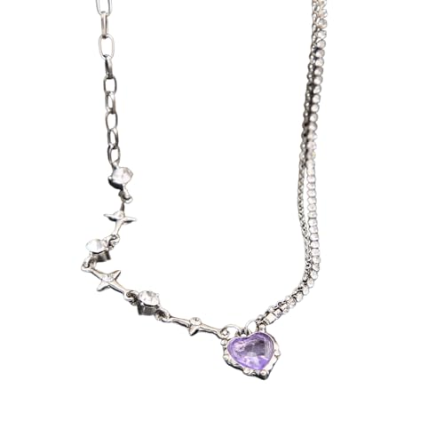 Lila Kristall Herz Anhänger Halskette Frauen Süßes Cooles Mädchen Punk Schlüsselbein Kette Mode Ästhetische Halskette Schmuck Geschenk 2023 von Hao Wu Xuan