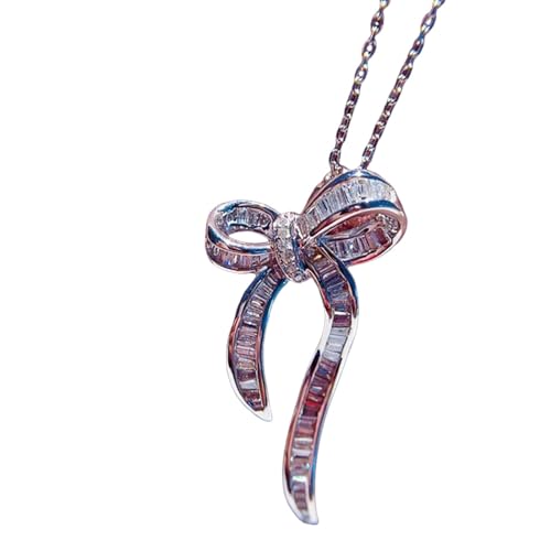 Luxus Silber Farbe Schleife Anhänger Halskette Frauen AAA Weiß Kubisch Stilvolle Vielseitige Dame Halsketten Schmuck 2021 von Hao Wu Xuan