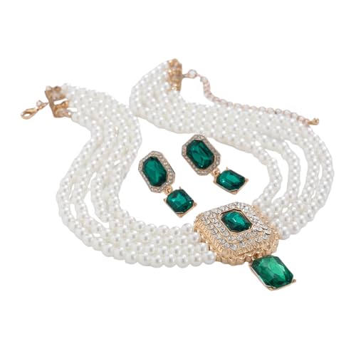 Luxus mehrschichtige Imitation Perlenkette Halskette Strass Anhänger Ohrstecker für Frauen Elegantes Eheschmuck-Set von Hao Wu Xuan