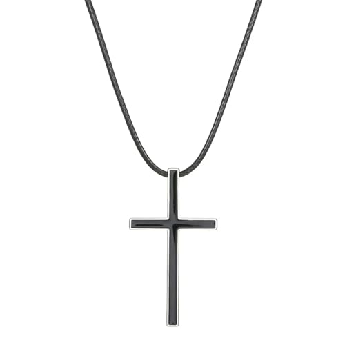 Minimalistische Nische Mode Trend Schwarz und Weiß Kreuz Anhänger Halskette Personalisierte Männer und Frauen Leder Cord AnhängerZubehör von Hao Wu Xuan