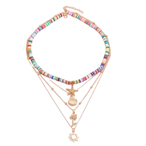 Mode Böhmen Weiche Ton Muschel Stern Sonne Anhänger Kette Layered Halskette Für Frauen Mädchen Sommer Strand Einfache Layered Halskette von Hao Wu Xuan