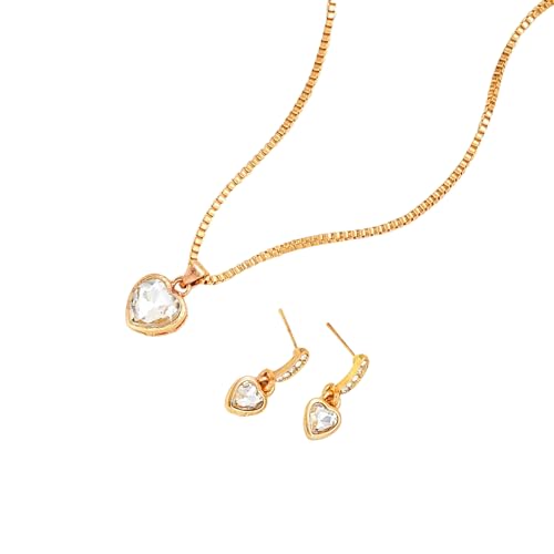 Mode Herz Anhänger Schmuck Set Für Frauen Gold Farbe Einfache Kristall Liebe Ohrstecker Halskette Elegante Schmuck Geschenke von Hao Wu Xuan