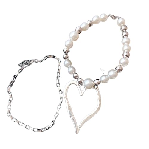 Mode Unregelmäßiges Herz Große Anhänger Halsketten Für Frauen Perle Silber Farbe Halsketten Set Mädchen Elegante Schmuck Hochzeit von Hao Wu Xuan