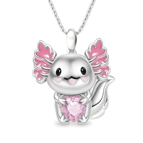 Niedliche Cartoon Axolotl Holding Herz Rosa Zirkon Anhänger Halskette Modeschmuck Geeignet Geburtstag Gedenkgeschenke Für Mädchen von Hao Wu Xuan