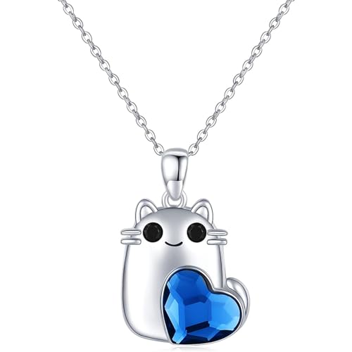 Niedliche Katze Blau Herzform Kristall Anhänger Halskette für Frauen Mode Mädchen Kätzchen Schmuck Accessoires Halskette Geburtstagsgeschenke von Hao Wu Xuan