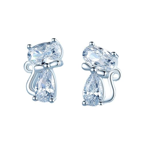 Niedliche Katze Tier Ohrstecker für Frauen Kristall CZ Exquisite Teens Ohr Piercing Ohrringe Ausgefallenes Geschenk Statement Schmuck von Hao Wu Xuan