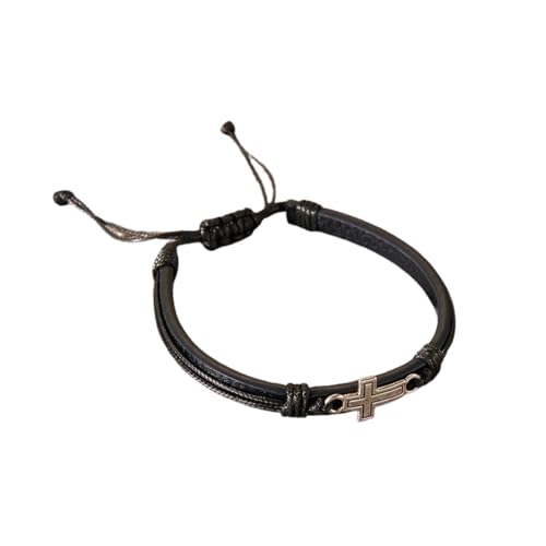 Punk Kreuz Armband für Männer Vintage handgemachte verstellbare gewebte Leder Seil Armband Armreifen männliche Gebet Geschenke Schmuck von Hao Wu Xuan