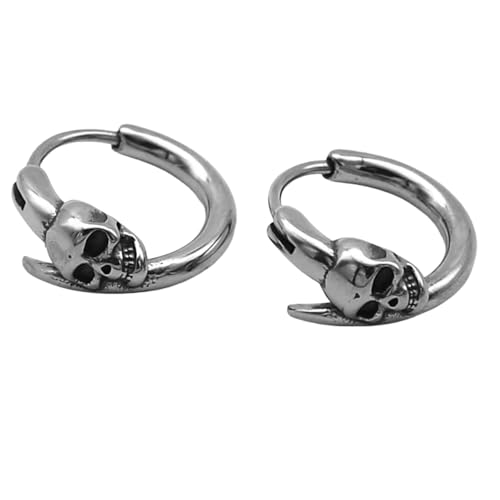 Punk Schädel Ohrringe für Männer und Frauen Edelstahl Persönlichkeit Straße Hip Hop Schädel Hoop Ohrring Charme Schmuck von Hao Wu Xuan