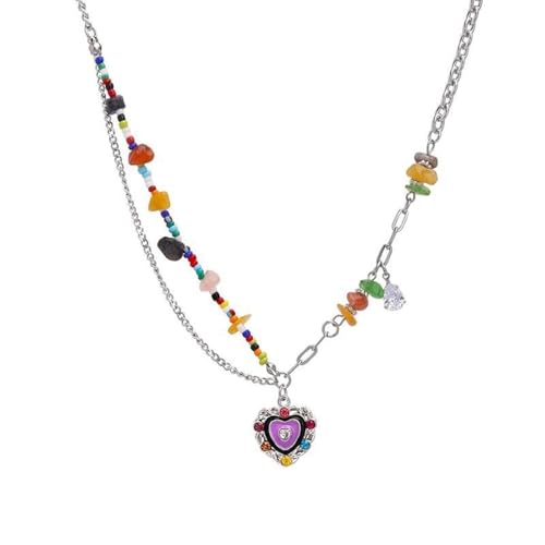 Regenbogen Süßigkeiten Perlen Herz Halskette für Frauen Mädchen Bunte Perlen Stern Anhänger Halsband Süßer Dopamin Stil Schmuck Geschenk von Hao Wu Xuan