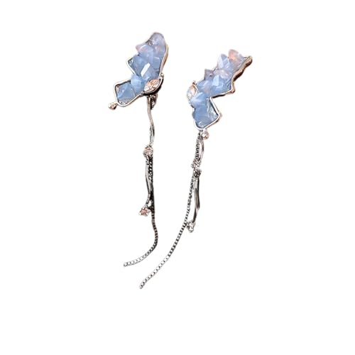 Romantische Delie Schmetterling Ohrringe für Frauen Lange Quaste Zirkon Blau Schmetterling Kristall Ohrhänger Schmuck Geschenk von Hao Wu Xuan