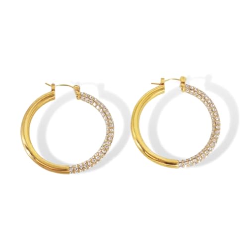 Sommer Vergoldet Große Creolen Iced Out Zirkon Runde Ohrringe Einzigartiger hypoallergener Edelstahl Trendschmuck von Hao Wu Xuan