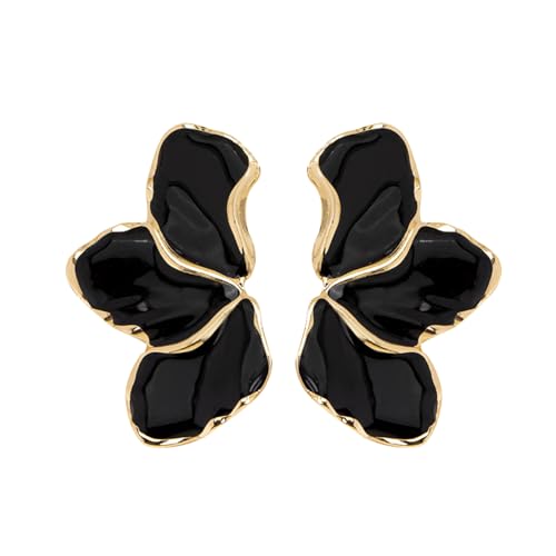 Stempeln Blume Post Ohrringe Für Frauen Schwarz Emaille Blütenblatt Modeschmuck Trendiger Stil Tägliche Accessoires Geschenke F013 von Hao Wu Xuan