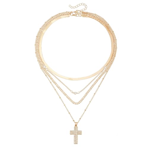 Strass Kreuz Anhänger Halskette für Mädchen Layered Collar Schlangenkette Damen Schmuck Sets Collares con colgante von Hao Wu Xuan