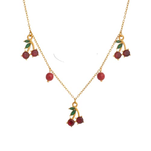 Süße Kirsche Zirkon baumeln Halskette Ohrringe Set für Mädchen vergoldete Edelstahl Bikini Schmuck Bestie Geschenk von Hao Wu Xuan