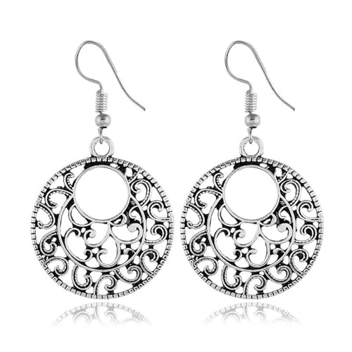Trendiger Schmuck Böhmisch Vintage Ethnisch Tibetisch Silber Lange Große Hohle Runde Tropfen Ohrring Geschnitzte Blumen Ohrhänger Ohrringe Frauen Trendiger Schmuck Böhmisch Vintage Ethnisch Tibetisch Silber Lange Große Hohle Runde Tropfen Ohrring Geschnitzte Blumen Ohrhänger Ohrringe Frauen von Hao Wu Xuan
