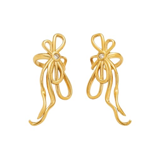 Vergoldet Vintage Bowknot Quaste Ohrclip Hypoallergene Edelstahl Ohrringe Elegante Frauen Schmuck Frauen von Hao Wu Xuan