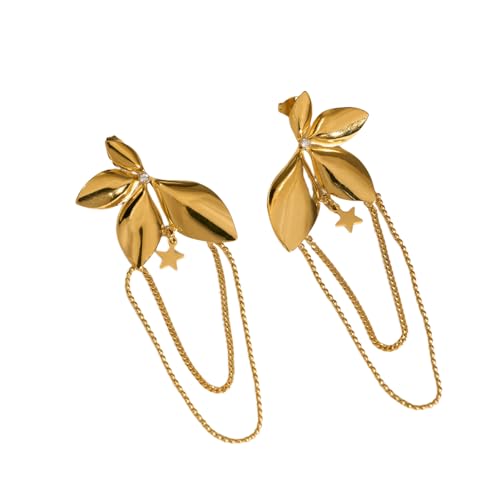 Vergoldete Blatt Ohrringe Böhmische Quaste Ohrringe für Frauen Hypoallergen Edelstahl Romantischer zierlicher Schmuck von Hao Wu Xuan