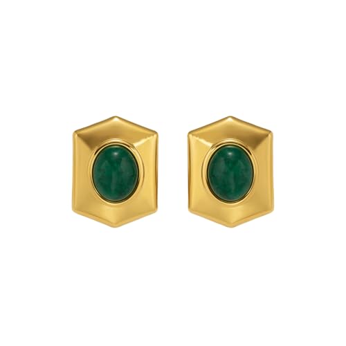 Vergoldete Vintage Grün Naturstein Sechseck Ohrringe Hypoallergen Edelstahl Trendiger Schmuck für Frauen Vergoldete Vintage Grün Naturstein Sechseck Ohrringe Hypoallergen Edelstahl Trendiger Schmuck für Frauen von Hao Wu Xuan