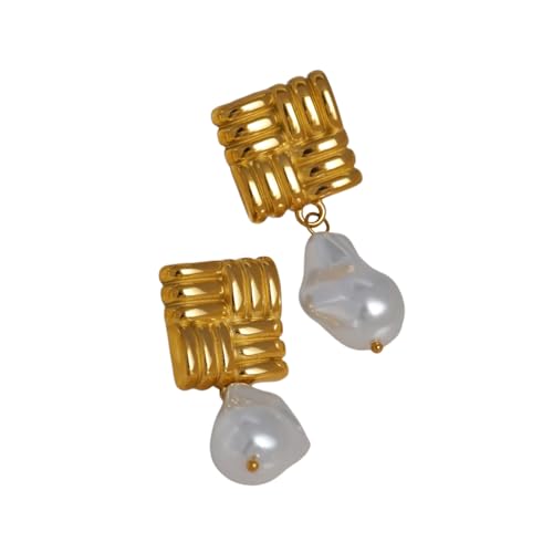 Vergoldete barocke Imitation Perle quadratische Ohrringe einzigartige hypoallergene Edelstahl Strand Hawaiianischer Schmuck Vergoldete barocke Imitation Perle quadratische Ohrringe einzigartige hypoallergene Edelstahl Strand Hawaiianischer Schmuck von Hao Wu Xuan