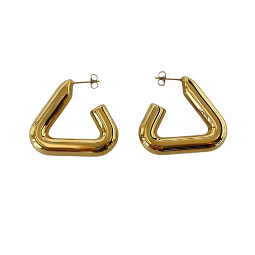 Vergoldete dreieckige hohle Ohrringe Hypoallergener Edelstahl zierlicher polierter Schmuck für Frauen Vergoldete dreieckige hohle Ohrringe Hypoallergener Edelstahl zierlicher polierter Schmuck für Frauen von Hao Wu Xuan