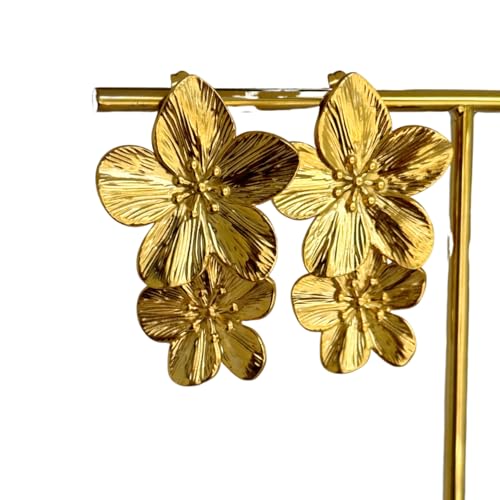 Vergoldete große geprägte Blumen Ohrringe Hypoallergener Edelstahlschmuck für Leibchenkleid von Hao Wu Xuan