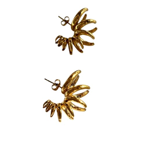 Vergoldete unregelmäßige Chrysanthemen-Ohrringe Hypoallergener Edelstahl Personalisierter Schmuck von Hao Wu Xuan